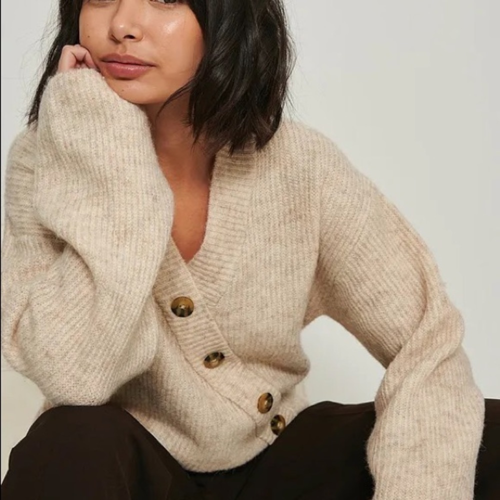 NA-KD Beige Asymmetric Cardigan NWT